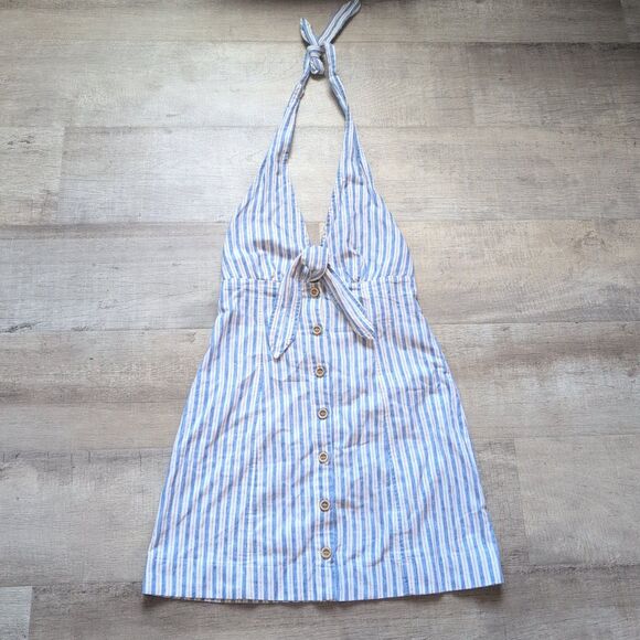Windsor Womens Size M? Pretty In Italy Halter Button Striped Mini DressBlue - Picture 2 of 7